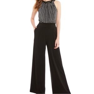 Signature by Sangria Black silver Beaded Jumpsuit wide leg size 6